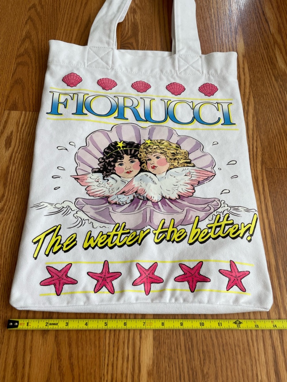 Fiorucci Angels Canvas Tote Bag White Graphic Shopper Large - Picture 8 of 9